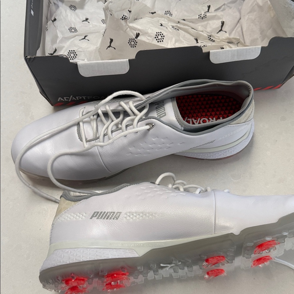 Puma White and Red Golf Shoes